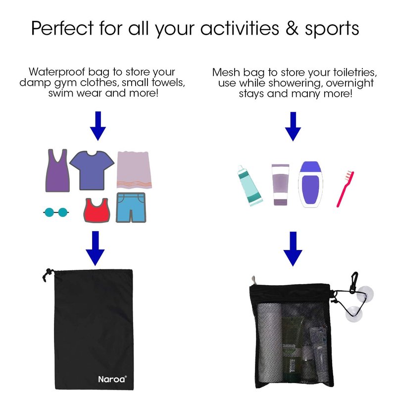 Naroa Waterproof Multifunctional Toiletry Shower Bag for Gym, Travel, Business and Foldable Portable Hanging Bathroom Mesh Caddy with Wet & Dry Storage Suction Hook Tote for Men Women