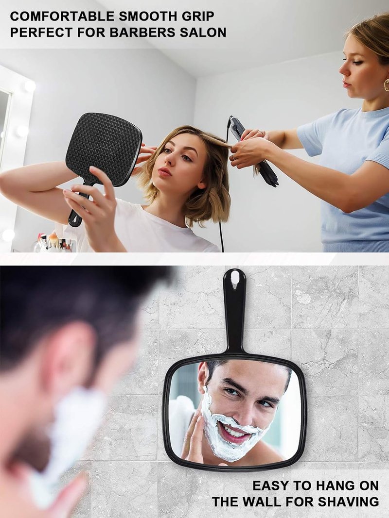 Handheld Barber Hairdressing Mirror - Large Square Design | Black | Pack of 3