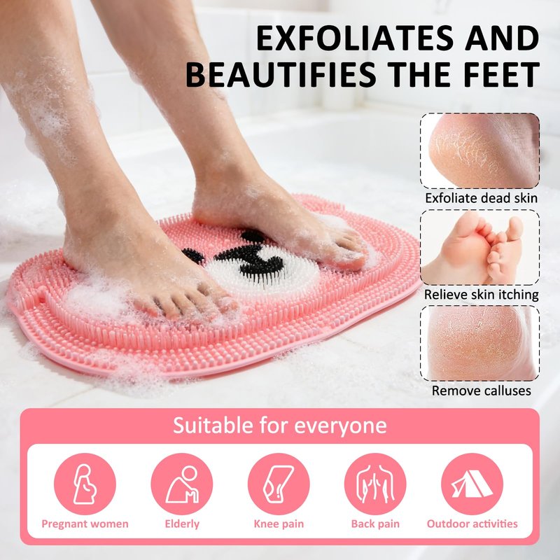EaTubano Foot Scrubber in Shower - Non-Slip Silicone Foot Scrubber for Shower, Exfoliating Massage Mat for Feet, Dead Skin & Callus Remover, Textured Bath Mat for Men Women (Pink, 12.6"x10.2")