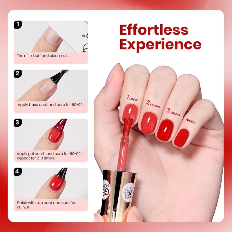 Beetles Ruby Cherry Jelly Red Gel Nail Polish - 15ML Soak Off Translucent UV LED Formula for DIY Manicure