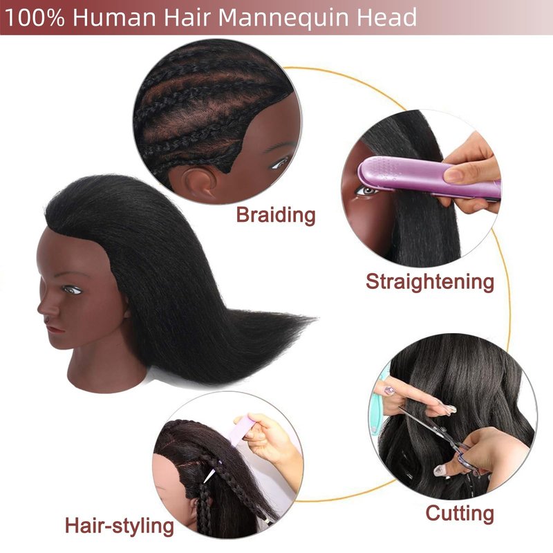 Mannequin Head Human Hair with 100% Real Hair Cosmetology Mannequin Doll Head for Hairdresser Practice Braiding Hairstyling with Free Table Clamp Stand (17 Inch)