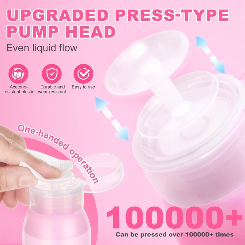 Acetone Pump Dispenser - Push Down Nail Polish Remover & Makeup Pump Bottle | 200ML (6.8oz) - 2 Pack