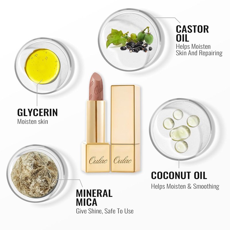 Oulac Metallic Lipstick - Lightweight Hydrating Formula, Full Coverage in Metallic Golden Nude, Vegan Beauty