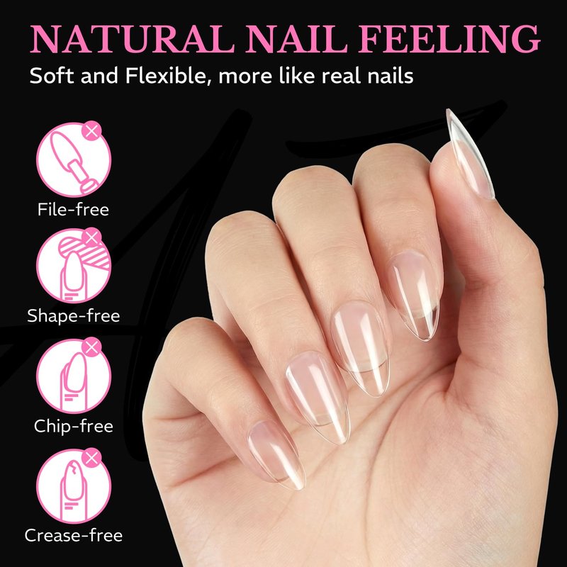 Short Almond Nail Tips, 600pcs Soft Gel Nail Tips Pre Etched Acrylic Fake Nails, Half Matte Full Cover Clear Press On False Nail Extensions for DIY Manicure at Home Nail Art 15 Sizes