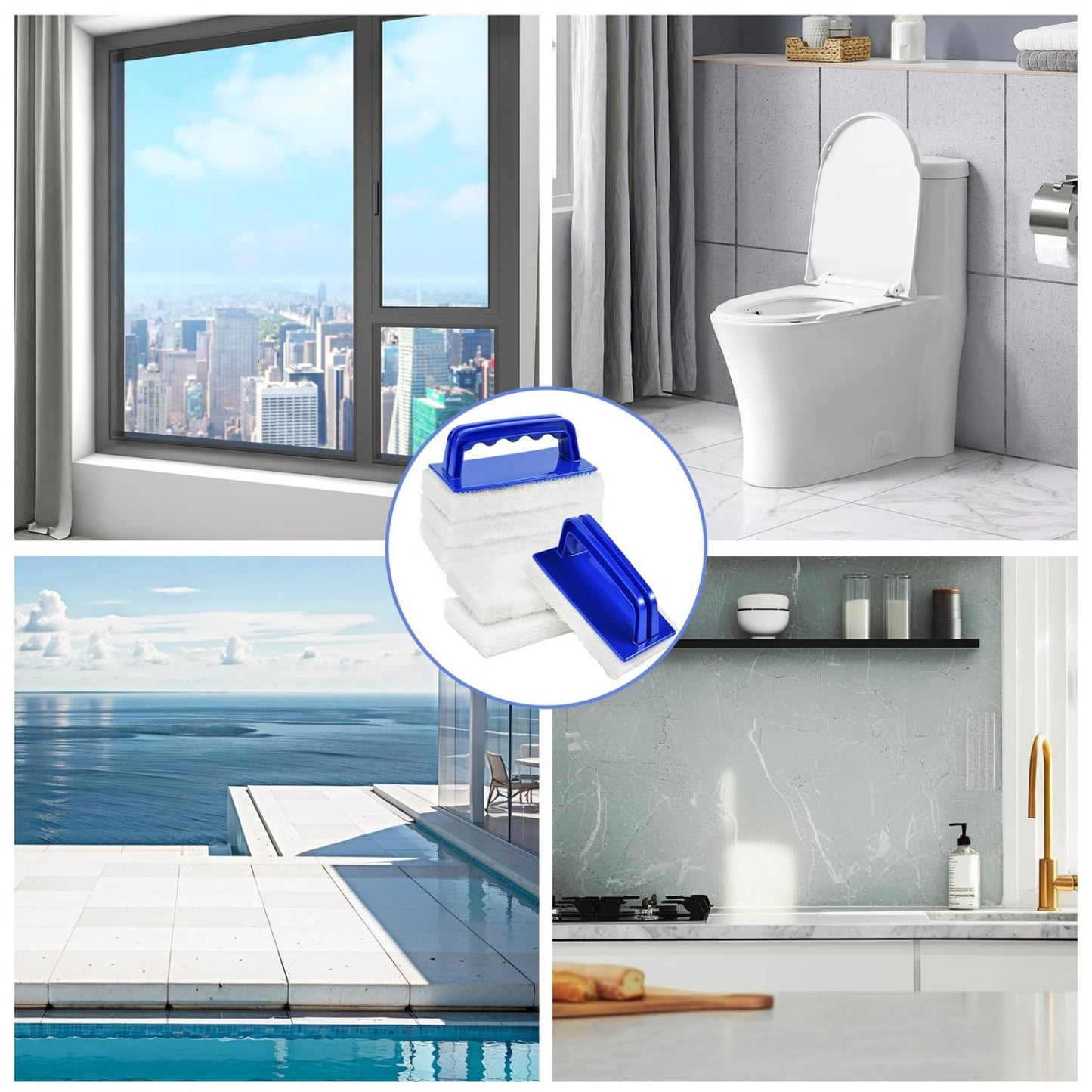 YoleShy Shower Scrubber Non-Scratch Bathtub Scrubber Heavy Duty Scrub Pad with Handle for Bathroom Tile Bathtubs Shower Tile Sink Pool Tile Spas (Blue)