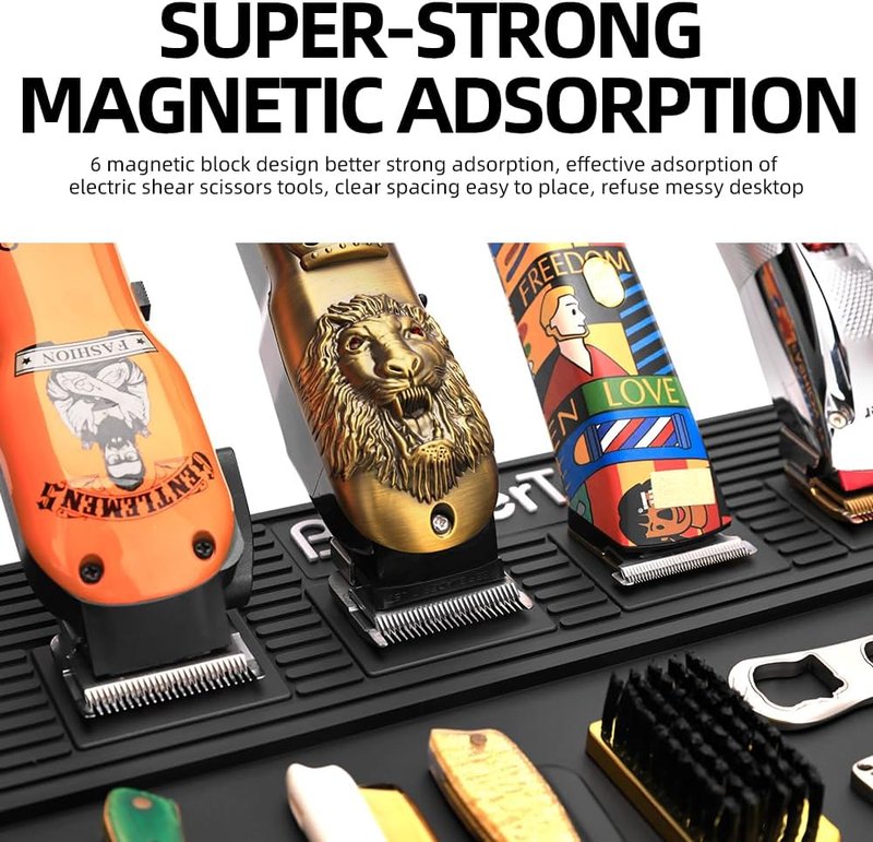 Magnetic Barber Mat - 19.3"x12.6" Non-Slip Tool Organizer with 6 Magnets | Ideal for Clippers & Salon Use