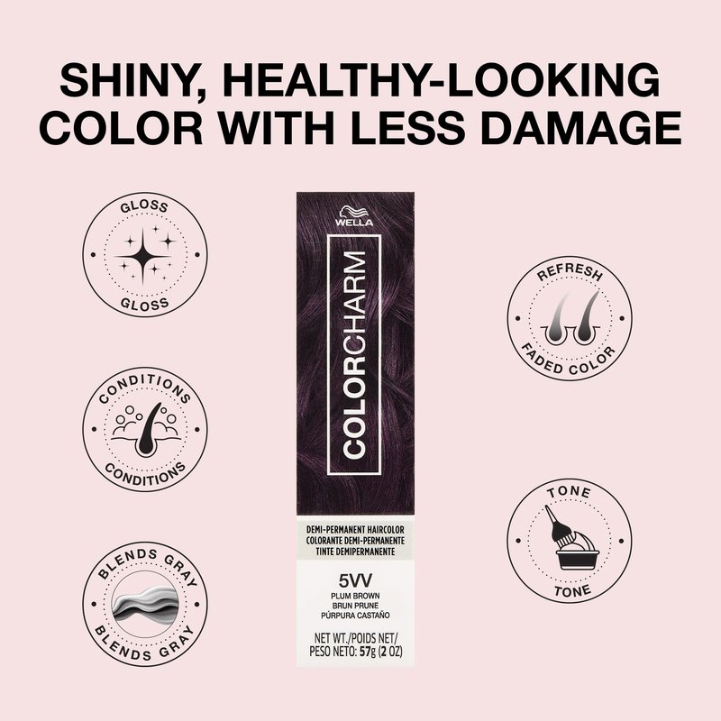 COLORCHARM Demi Permanent Hair Color 5VV Plum Brown Gloss, Refresh & Tone 2 Fl Oz