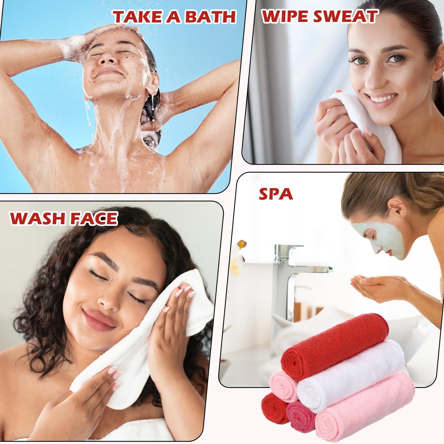 Newwiee 40 Pcs Wash Cloth Bulk Cotton Bath Hand Face Washcloths Soft Quick Drying Towel for Women Bathroom Washing Body Viscose Fiber Multipurpose Fingertip Rags(12 x 12 Inch,Pinkish Bloom)