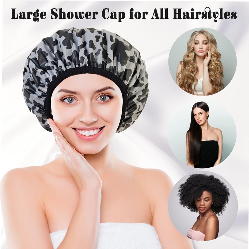 Choshion Reusable Waterproof Shower Cap for Women - Large Plastic Satin Lined for Braids & Long Hair