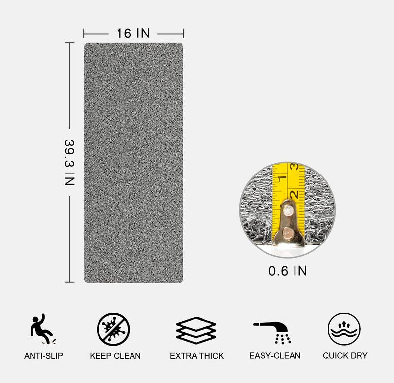 Nonslip Bathtub Mat, Anti Slip Bath Mat 0.6" Extra Thick, Quick Dry Bath Tub Anti Slip Shower Mat, Loofah Non-Slip Bath Mat for Tub Bathroom Pool Kitchen Entryway Home Hotel(Grey 16x39)