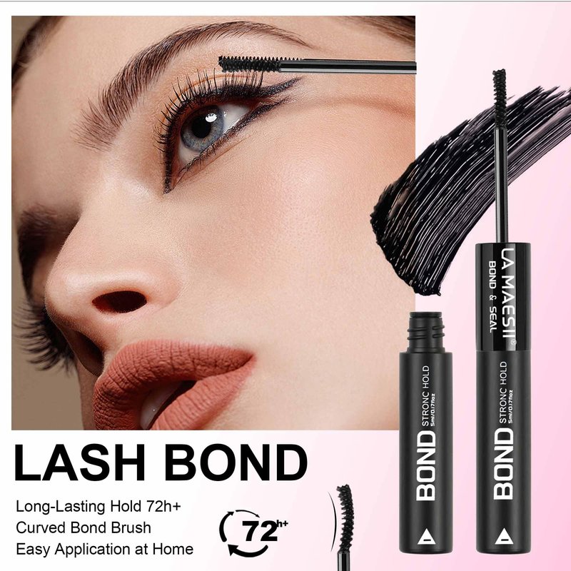 LA MAESII Lash Cluster Glue & Lash Remover, Lash Bond and Seal Kit Waterproof Bond and Seal Lash Glue, Lash Remover for Lash Extensions Home Use 10ml+5ml