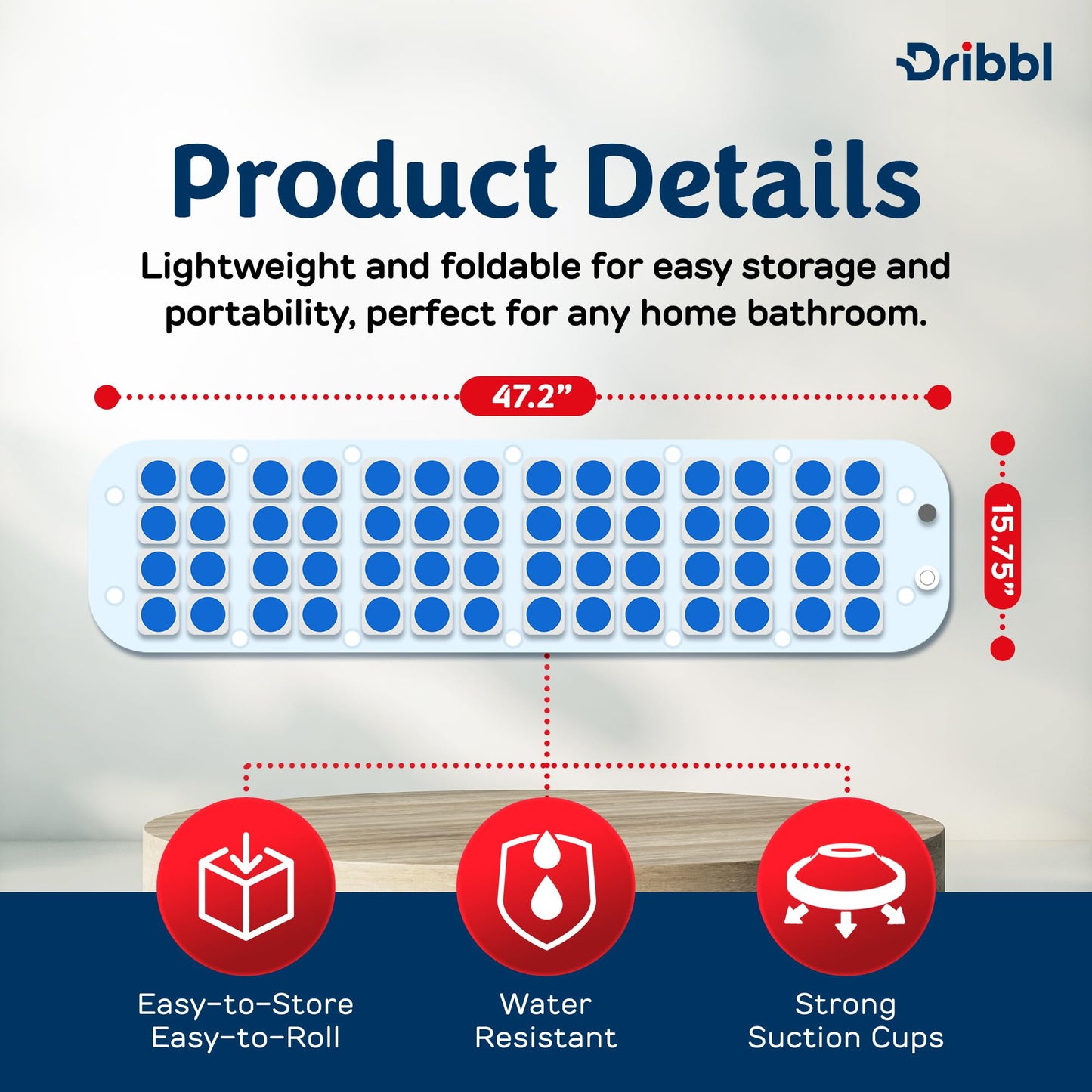 Dribbl Electric Bubble Massage Bathtub Mat – Non-Slip Full-Body Waterproof Hot Tub Spa Mat for Bath with Heater, Motorized Air Pump, and Remote Control, 6-Speed Adjustable Massage, Blue