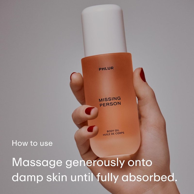 PHLUR Missing Person Body Oil - Hydrating Musk & Jasmine Scented Oil for All | 4 Fl Oz