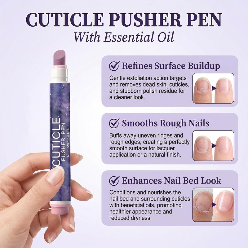 2-in-1 Cuticle Oil Pusher Pen, 2Pcs Ceramic Cuticle Remover Pen with Micro-Dosing Grape Seed Oil for Mess-Free Nail Care, Portable Manicure Buffer Pen for Repairing Dry Damaged Nails & Hangnails