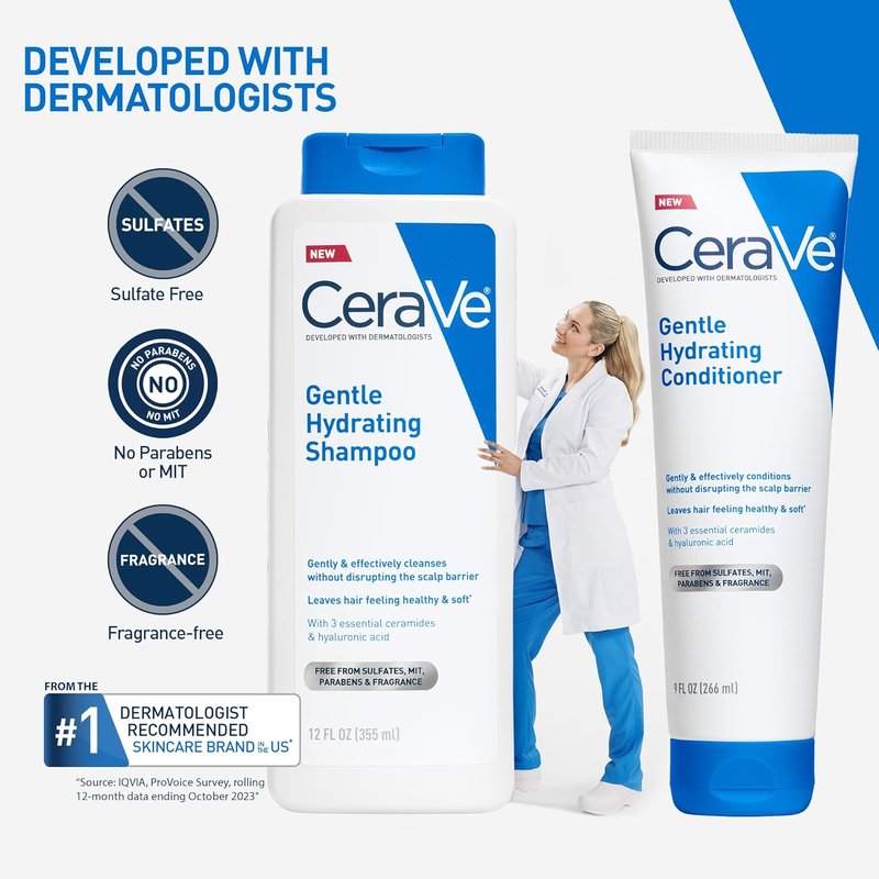 CeraVe Gentle Hydrating Shampoo - Soft, Healthy Hair With Ceramides & Niacinamide | 12 Oz (Pack of 2)