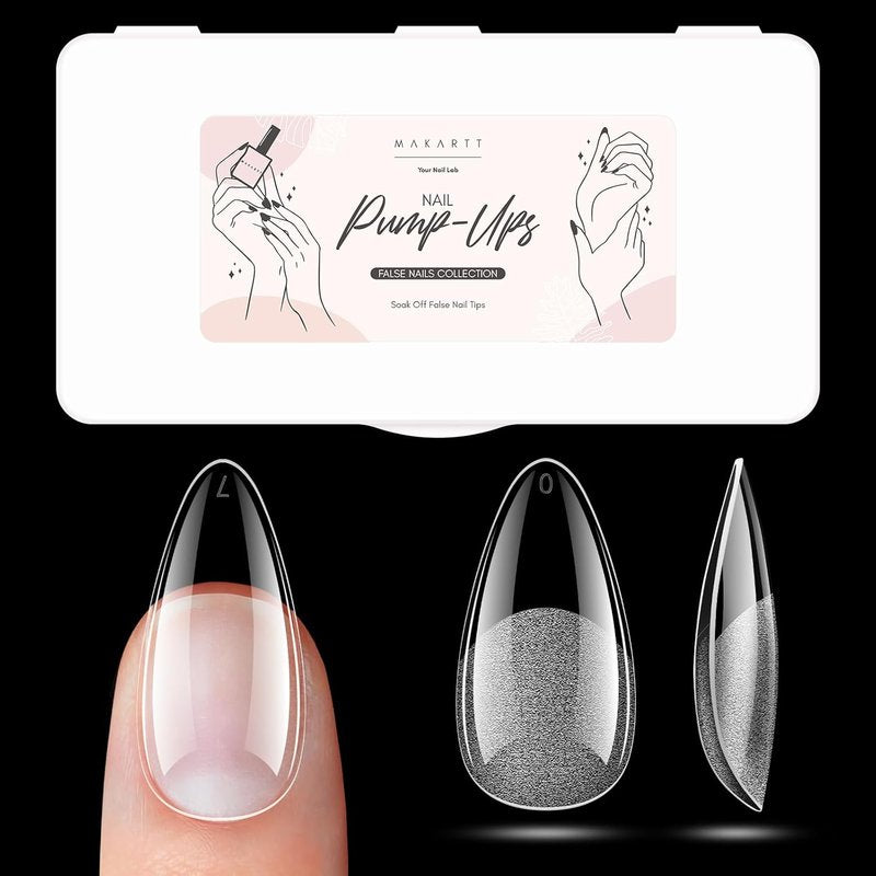 Almond Nail Tips - 500pcs Medium Pre-Buffed Full Cover Clear Press-On Nails | 10 Sizes for DIY Nail Art
