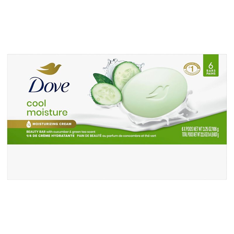 Dove Skin Care Beauty Bar - Cucumber & Green Tea | 3.75 oz, 6 Bars for Softer Skin