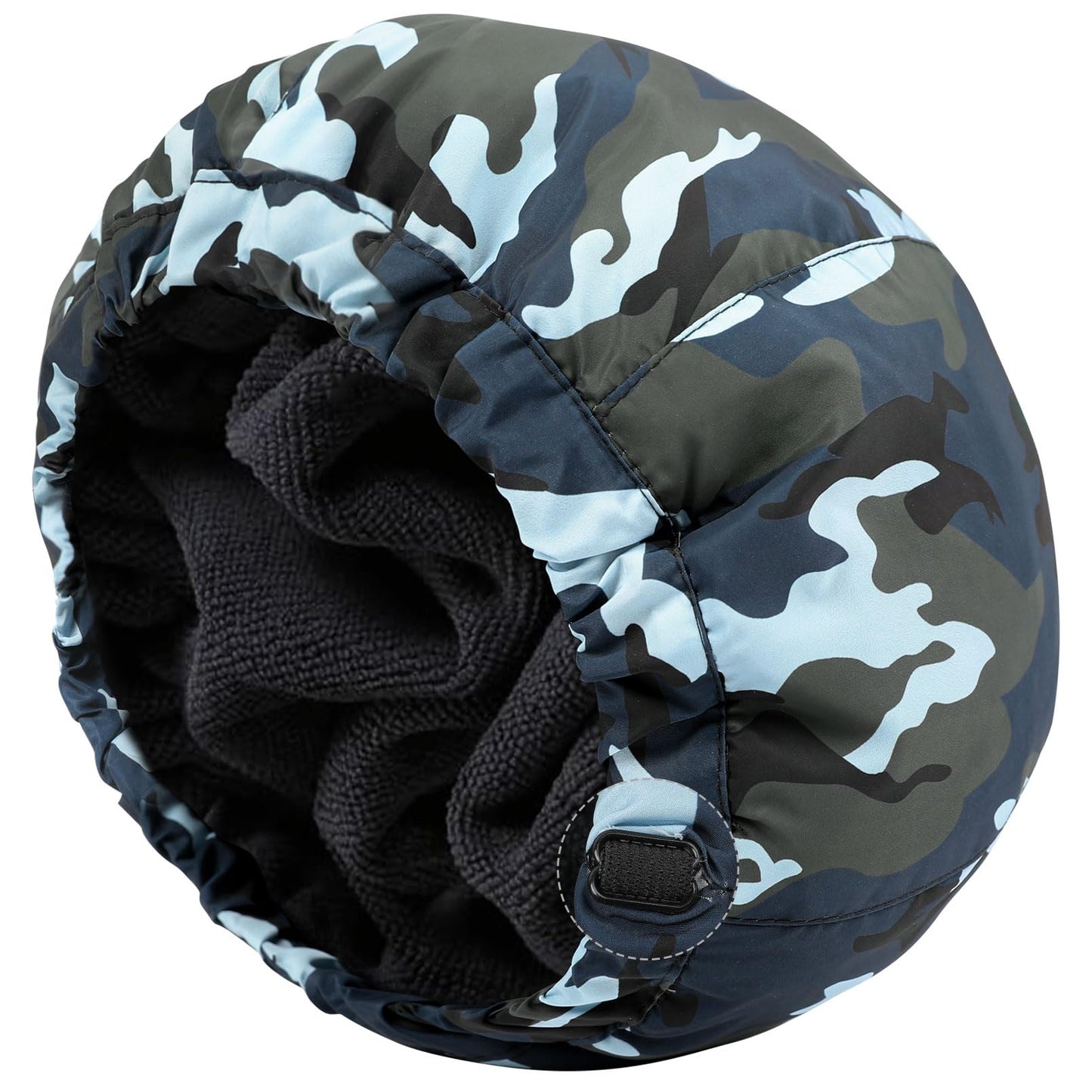 Shower Cap for Men Blue Camouflage Bath Cap, Reversible Large Waterproof Adjustable Shower Caps Terry Lining & Elastic Band Stretch Hem Hair Hat