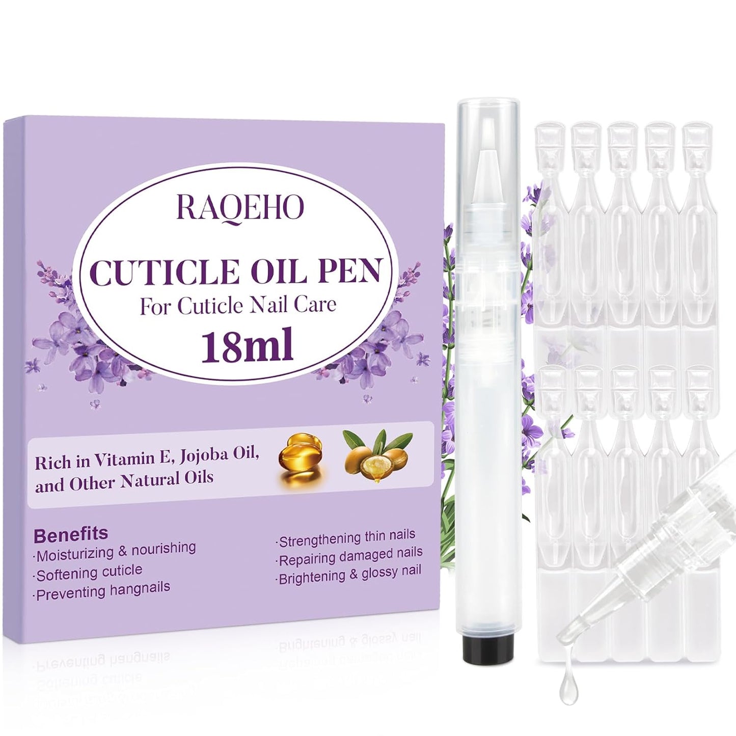 Skiennix Refillable Cuticle Oil Pen - Nourishing Vitamin E & Jojoba Oil for Nail Repair | Lavender 1.8ml