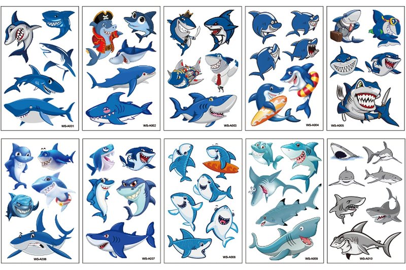 Skiennix 54Pcs Shark Temporary Tattoos - Fun Under Ocean Fish Designs for Parties & Rewards