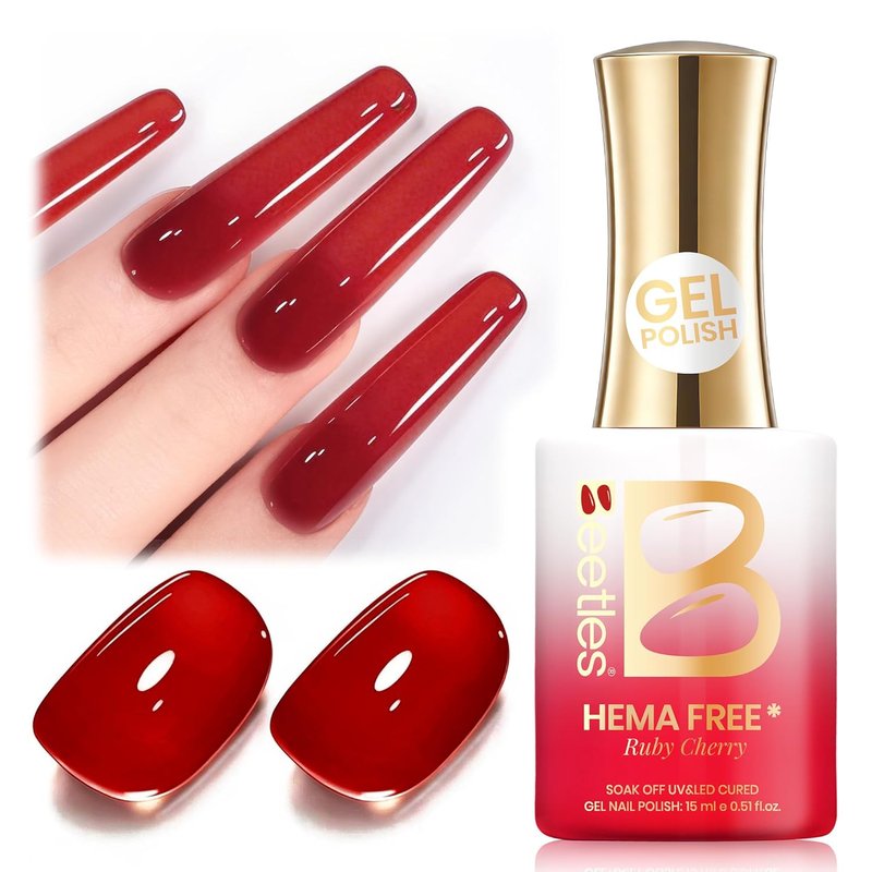 Beetles Ruby Cherry Jelly Red Gel Nail Polish - 15ML Soak Off Translucent UV LED Formula for DIY Manicure