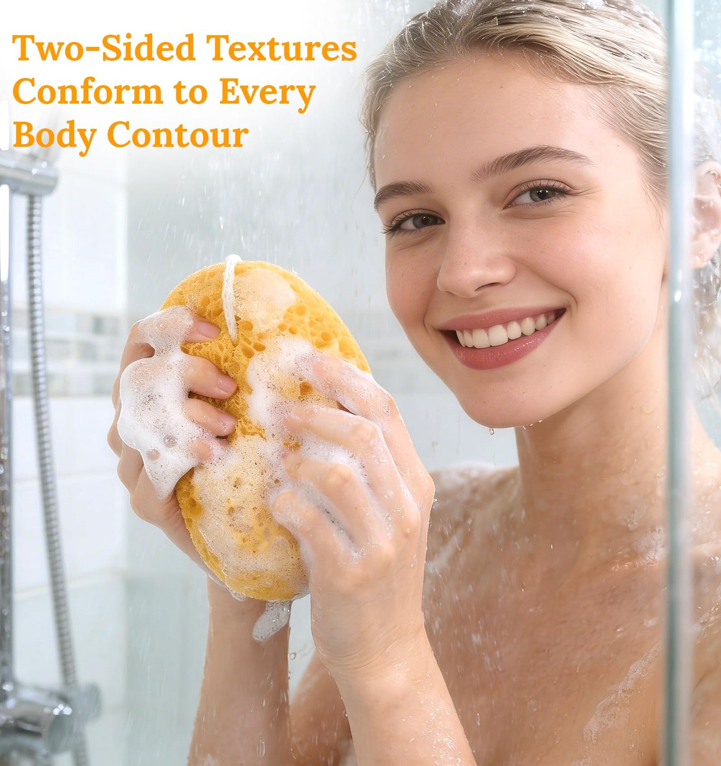 2PCS Exfoliating Bath Sponge, Large Natural Bath Sponge for Men & Women, Exfoliating Foam Puff with Dense Foam for Gentle & Deep Cleansing, Ultra-Soft for Sensitive Dry Skin (5.9 * 3.9 inch)