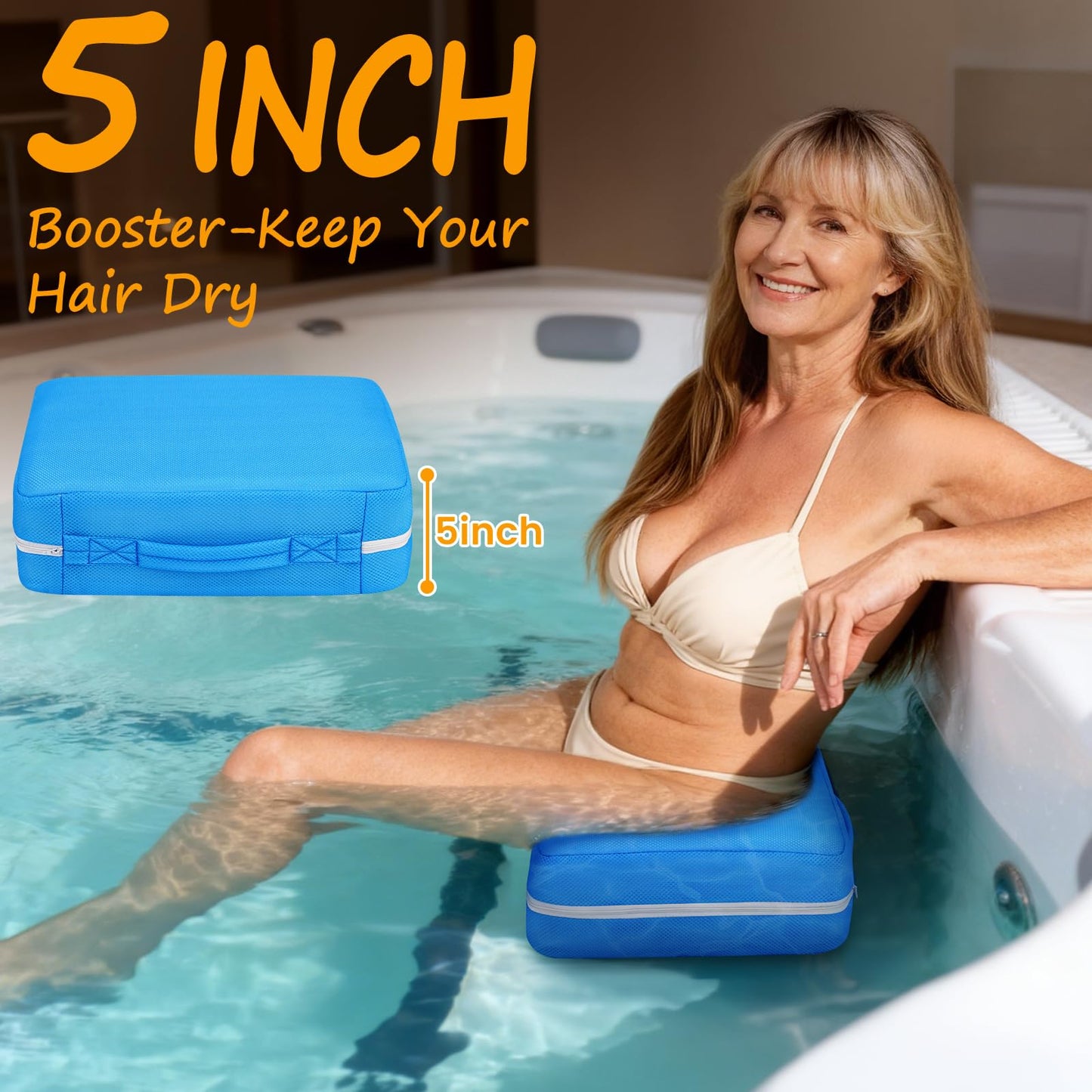 Hot Tub Booster Seat for Adults,Weighted 4D Air Mesh SPA Seating,Non-Slip Hot Tub Cushion with 5 Inch Lift for Outdoor Inflatable Tubs and Bathtubs, Pool, Washable & Quick Dry,Navy Blue