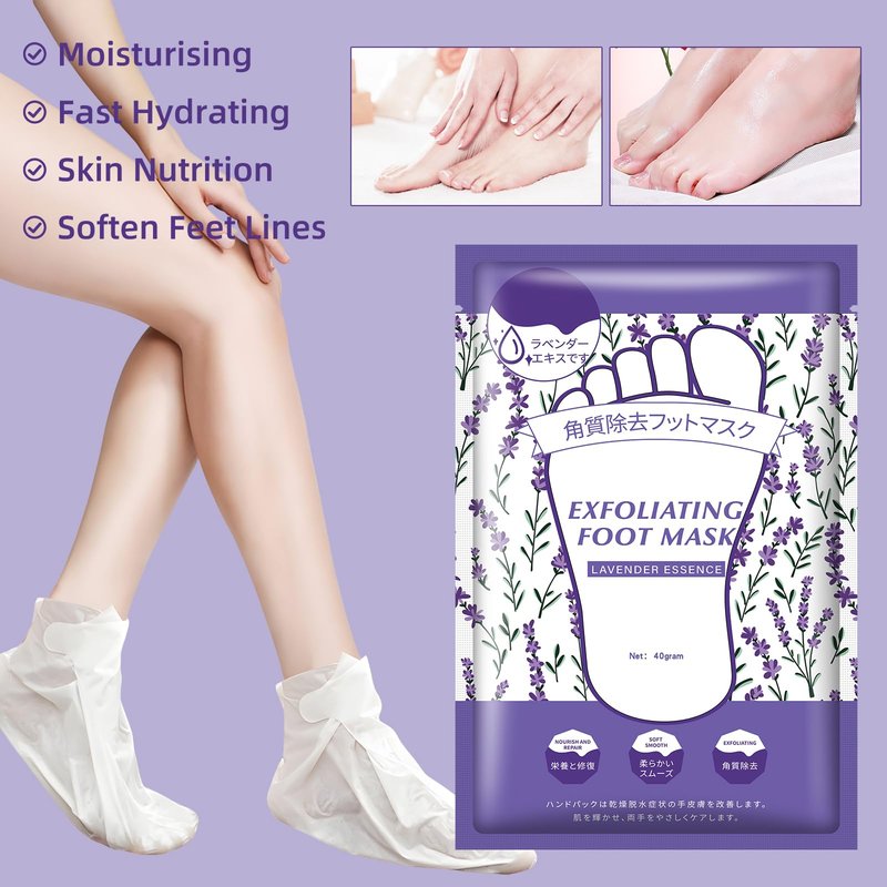 GUOYAOLIFU Hydrating Foot Masks Set,Exofliating 6 Pack Socks Mask for Dry Feet Peeling Away Dead Skin Calluses（Lavender）