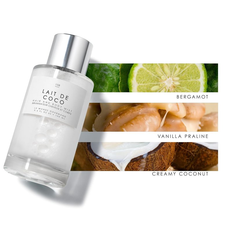 Coconut Hair & Body Mist - Creamy Vanilla Bergamot Scent | Vegan & Cruelty-Free, 3.4 fl oz