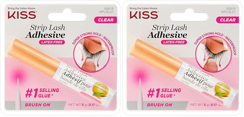 KISS Lash Adhesive, Lash-Glue, 24hr Strip Eyelash Adhesive, Clear, Includes Lash-Adhesive, Long Lasting Wear, Can Be Used with Strip Lashes and Lash Clusters (Pack of 2)