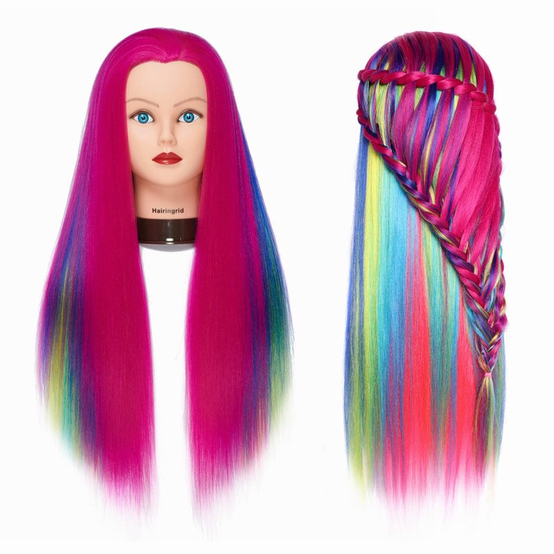Hairingrid 26"-28" Mannequin Head Hair Styling Training Head Manikin Cosmetology Doll Head Synthetic Fiber Hair and Free Clamp Holder (R71919W0320)