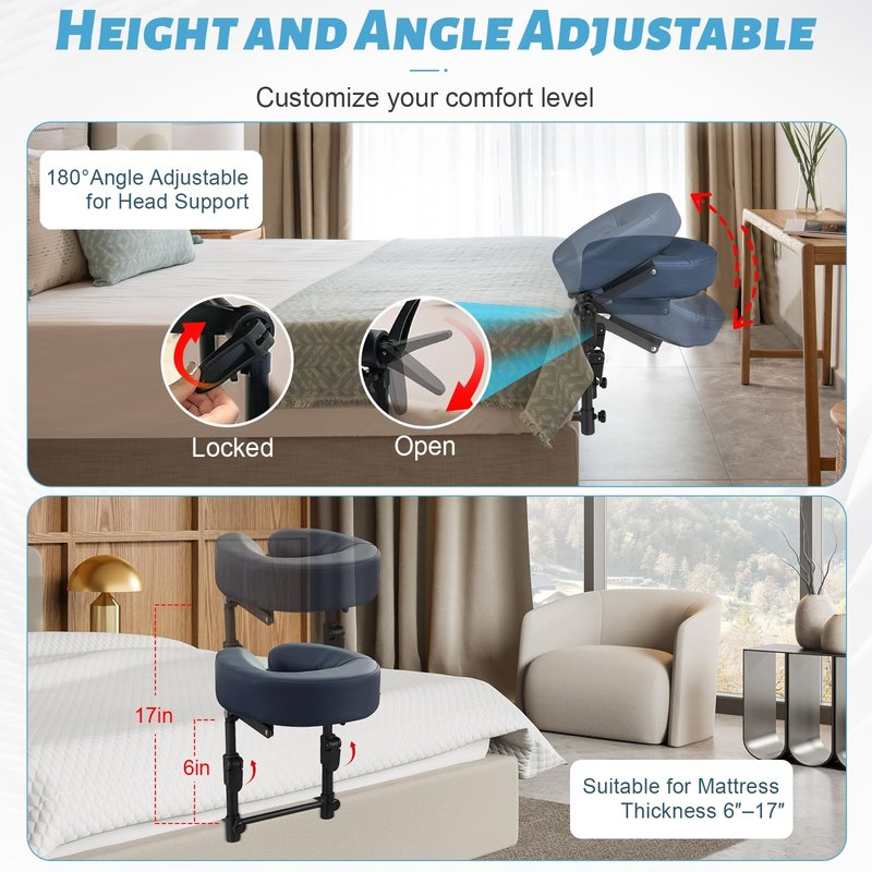 HoMove Massage Headrest for Bed, Adjustable Massage Face Cradle at Home, Portable Bed Massage Head Holder, Massage Table Head Rest for Salon Spa, Face Down Pillow After Eye Surgery, Blue