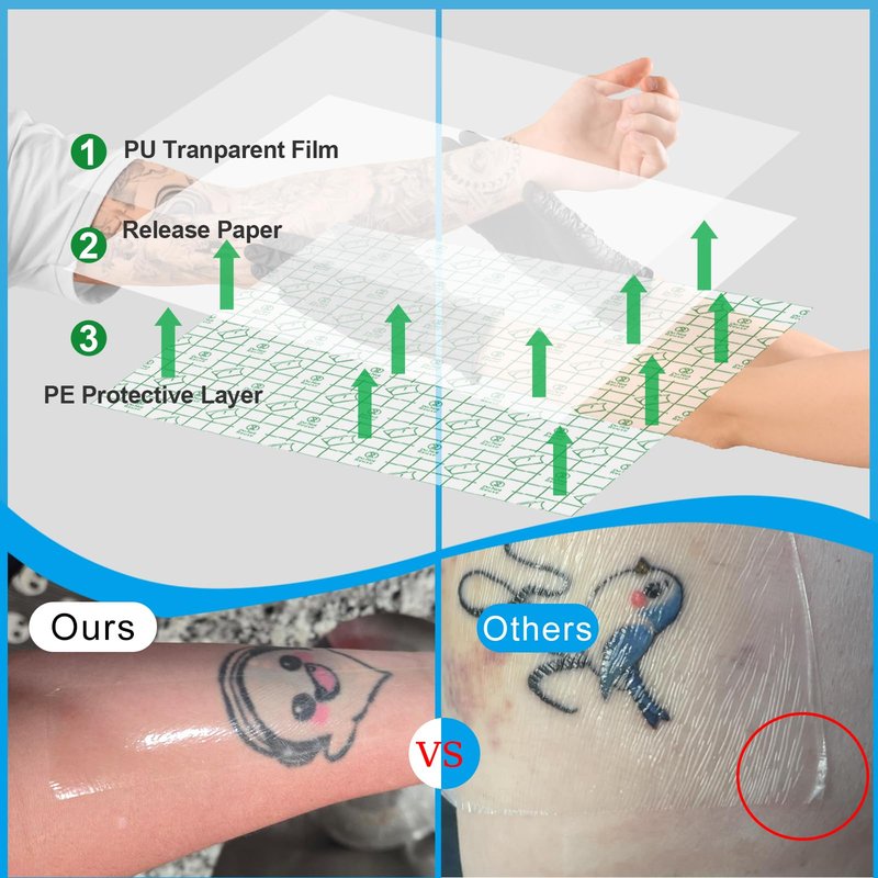 Emalla 9 Rolls Second Skin Tattoo Cover, Waterproof Tattoo Aftercare Bandage Breathable Tattoo Cover Up Patch Tape Tattoo Film 2", 4", 6" x 2.2 Yard Tattoo Supplies for Healing Wrap Swimming Shower