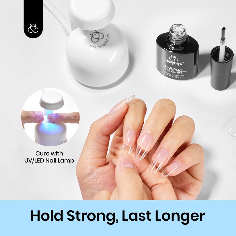 Beetles 9 in 1 Nail Glue Gel for Nail Tips and Clear Acrylic Nails Long Lasting, Curing Needed UV Extension Glue for False Nail Tips and Press on Nails, Summer Nail Art