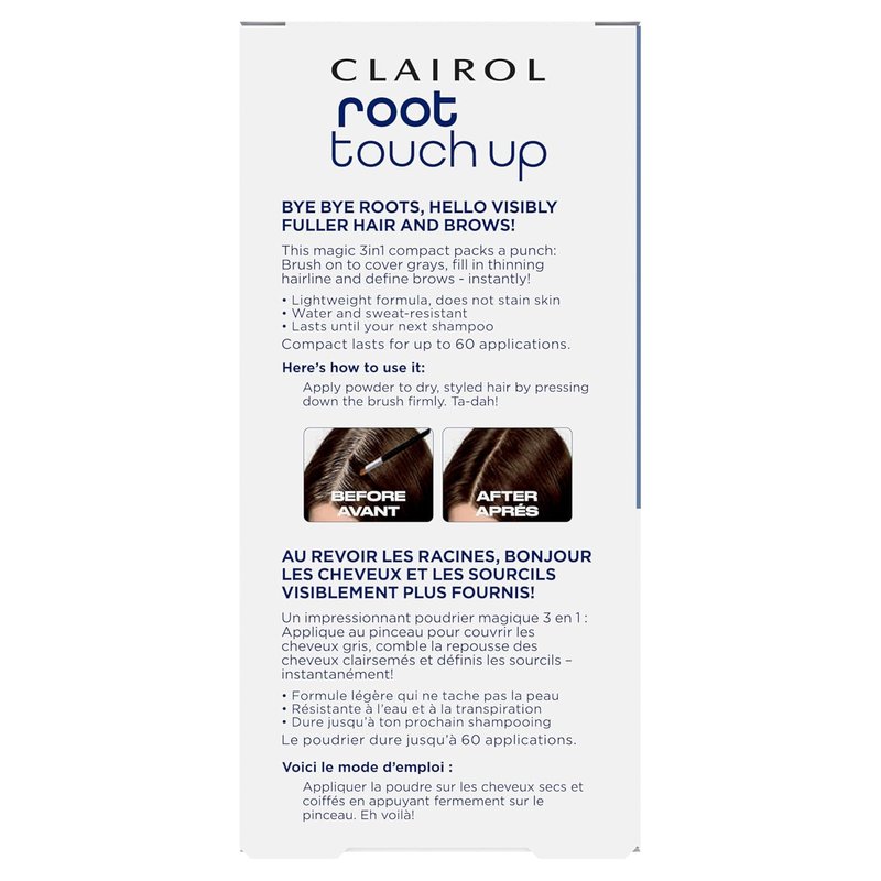 Clairol Root Touch-Up Powder - Dark Brown Hair Color | Ammonia-Free, Compact with Mirror & Brush | Instant Root Coverage & Eyebrow Definition