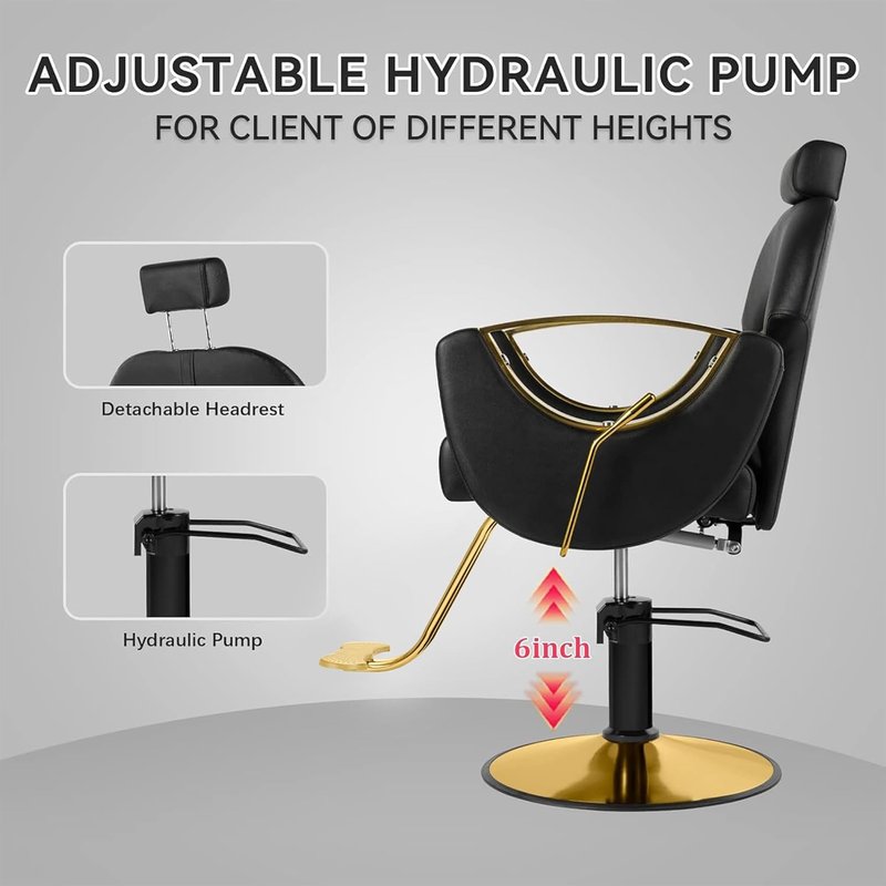 Barber Salon Chair for Hair Stylist,Height Adjustable Hair Chair with Professional Hydraulic PUM,Multi-Function Shampoo Tattoo Beauty Salon Hairdresser Armchair for Barbershop(Black)
