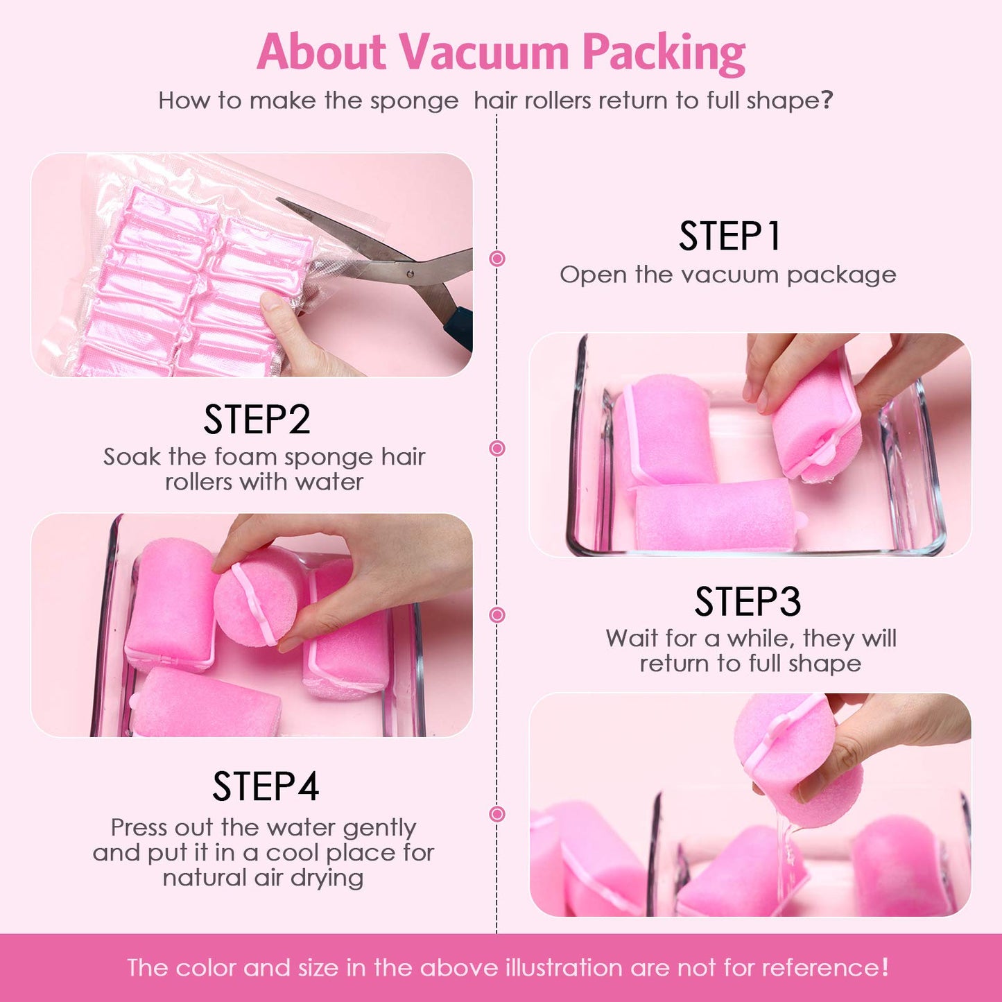 Syhood 48 Pcs Foam Sponge Hair Rollers Soft Sleeping Curlers Flexible Sponge Curler and Rat Tail Comb for Women Hairdressing Styling(Pink,1.57 inch)