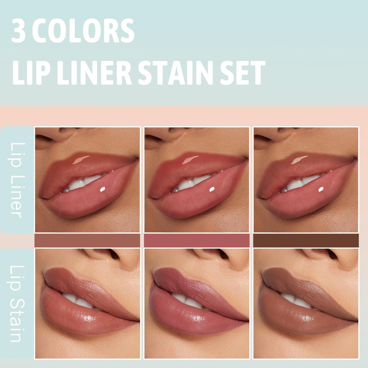 Wugbc Peel Off Lip Liner Stain 3 Colors, Lip Stain Peel Off Long Lasting Brown Lip Liner Set Matte Lip Tint Stain Tattoo Transfer Proof Highly Pigmented Color Precise Lip Pencil Contour for Women