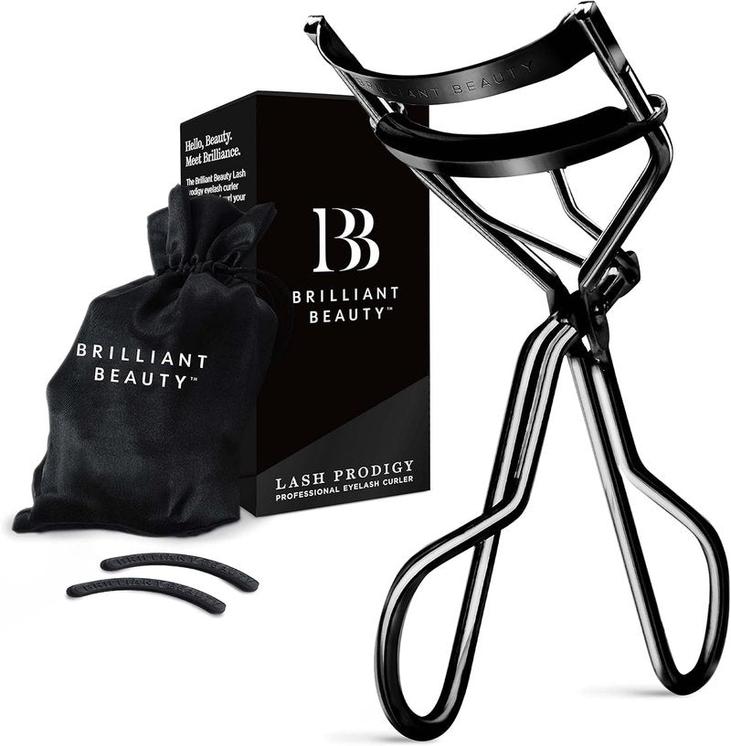 Brilliant Beauty Eyelash Curler - Dramatic Curling Tool with Satin Bag & Refill Pads | Jet Black