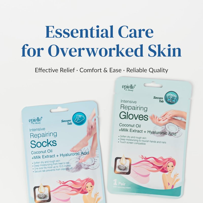 Epielle Intensive Repairing Foot Mask 6 Pairs, Soften with Coconut Oil & Milk Extract, Deep Moisturizing Socks for Dry, Cracked Feet, Self Care Gifts for Women, Spa Kit, Mothers Day Gifts