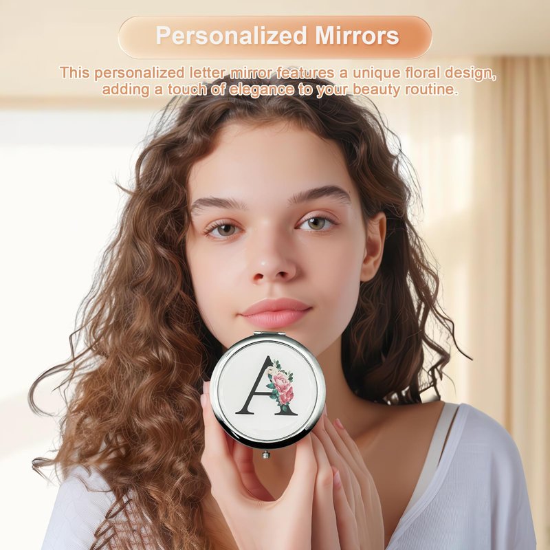 JEKUGOT Monogram Compact Mirror, Personalized Gifts for Women and Girls, Small Pocket Mirror, Personalized Compact Mirrors for Girls, Sister, Wife, Mothers, Birthday Gifts - A