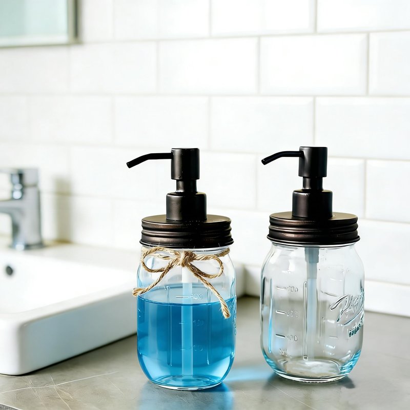 Amolliar Mason Jar Liquid Soap Dispensers, Rustproof Stainless Steel Mason Jar Lid Pump, Refill Hand Soap, Lotions, Dish Soap, Liquid Soap, Bath Soap, Farmhouse Decor for Bathroom, Kitchen 2PC(Bronze)