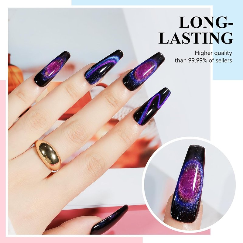 MIZHSE 9D Cat Eye Gel Nail Polish Set - Glitter Chameleon Magnetic Gel with Black & 2 Magnet Sticks