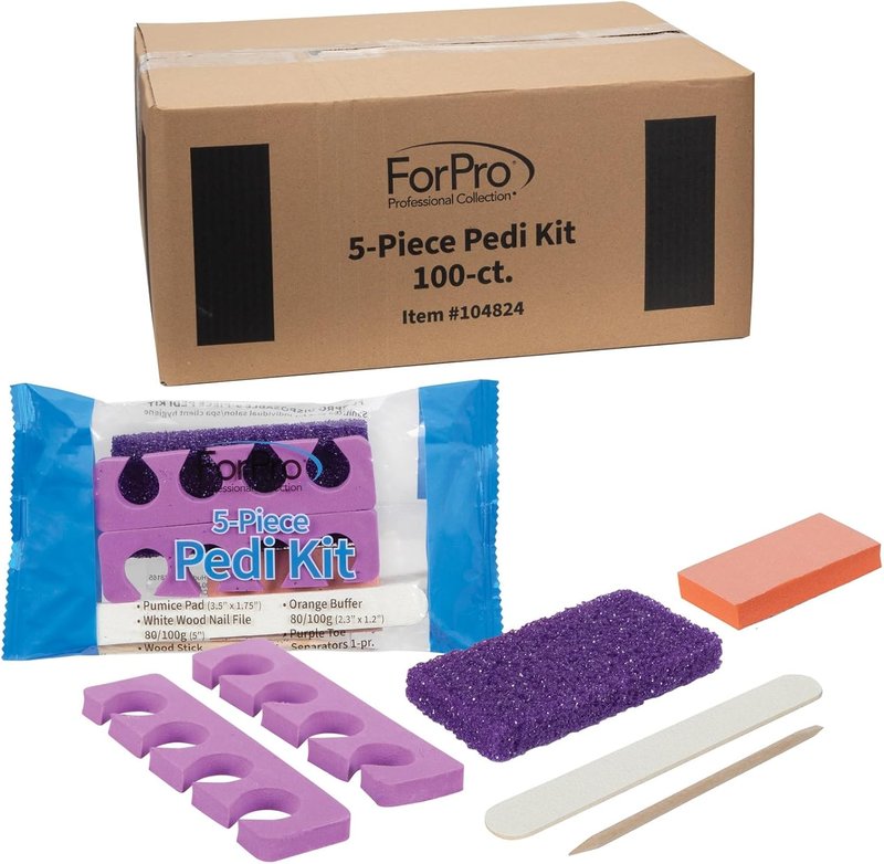 ForPro 5-Piece Pedicure Kit - Complete Set with Purple Pumice Pad, Wood Nail File & Toe Separators