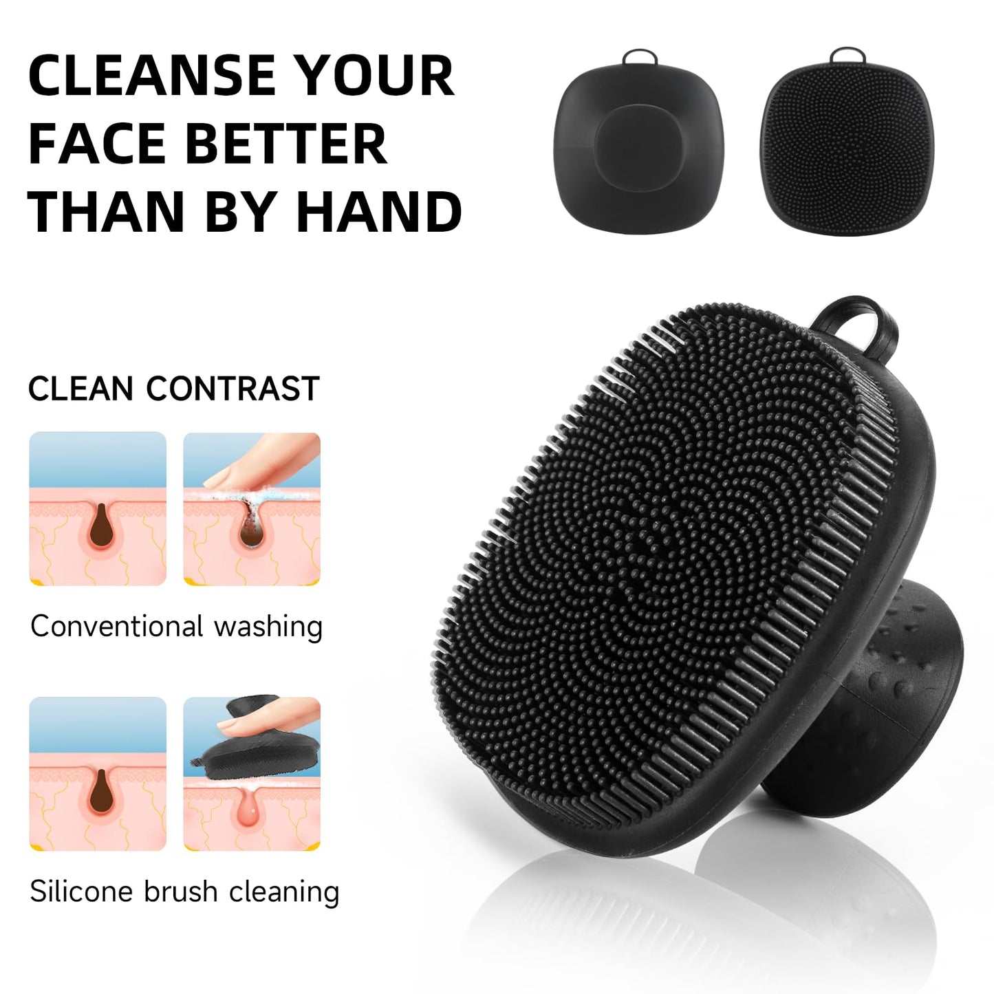 Face Scrubber, SANLESS Silicone Face Scrubber for Men Facial Cleansing Brush, Manual Waterproof Face Wash Brush for Exfoliating and Deep Cleansing - Black