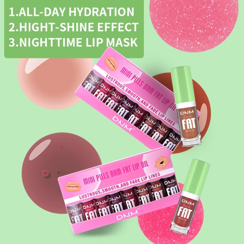 Hydrating Lip Oil Gloss Set - 8pcs Non-Sticky Moisturizing Tinted Plumping Butter | Long-Lasting Glossy Finish for Women & Teens