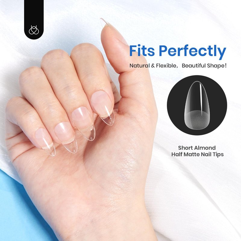 Beetles Gel Nail Tips Easy Nail Extension Etch X Nail Tips 12 Sizes 504Pcs Short Almond Half Matte Tips Gelly Tips Full Cover False Tips Gifts for Girls