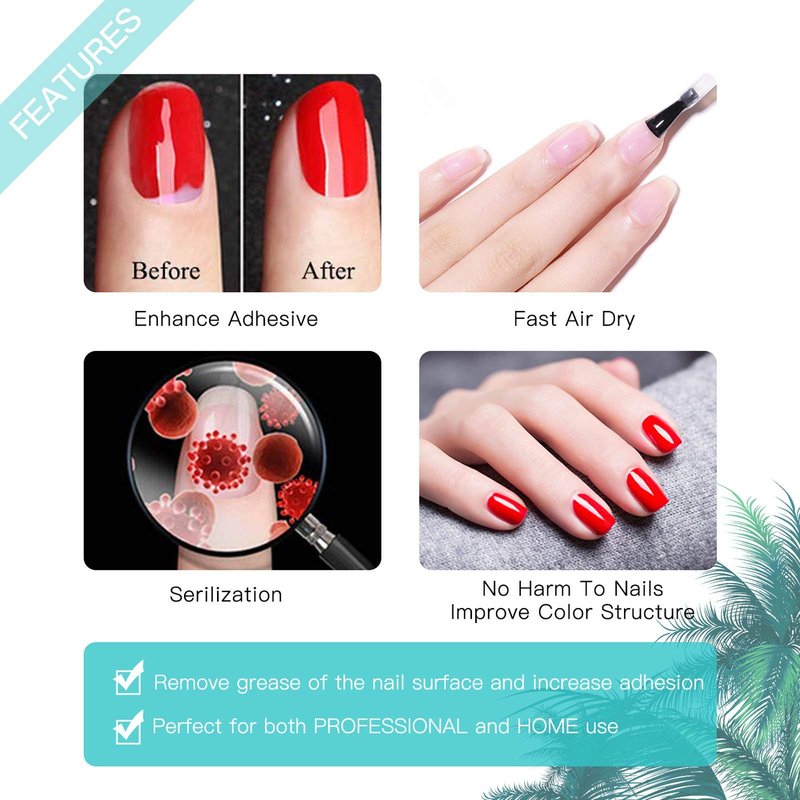 Gellen Nail Dehydrator and Nail Primer, Long-Lasting Air Dry (Acid Free) for Acrylic Powder and Gel Nail Polish, Superior Protein Bonding, 15ML / 0.5 oz Each