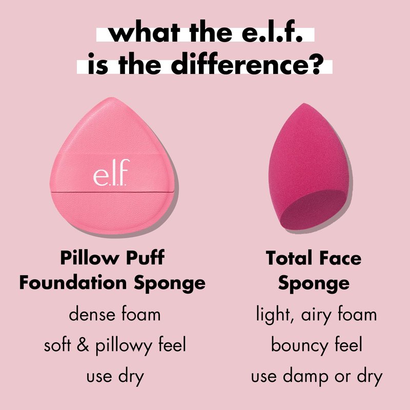 e.l.f. Pillow Puff Foundation Sponge, Bouncy, Ultra-Soft Foam Makeup Sponge For Liquid Foundation, Creates An Airbrushed Finish, Vegan & Cruelty-Free
