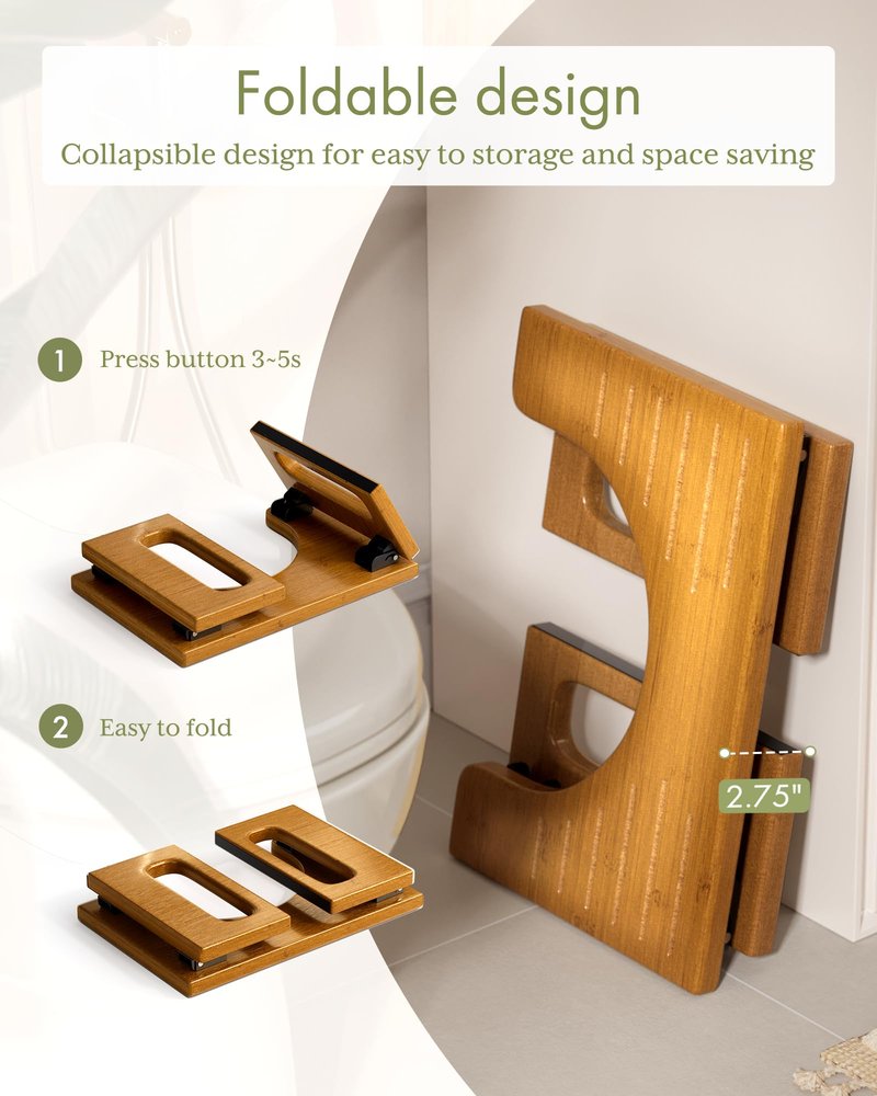 AmazerBath 7 Inches Bamboo Toilet Stool Squat for Adult, Foldable Squatting Potty Stool for Bathroom, 0.79" Thickness Poop Stool with Non-Slip Strip, No Assembly Required, Dark Wood Color